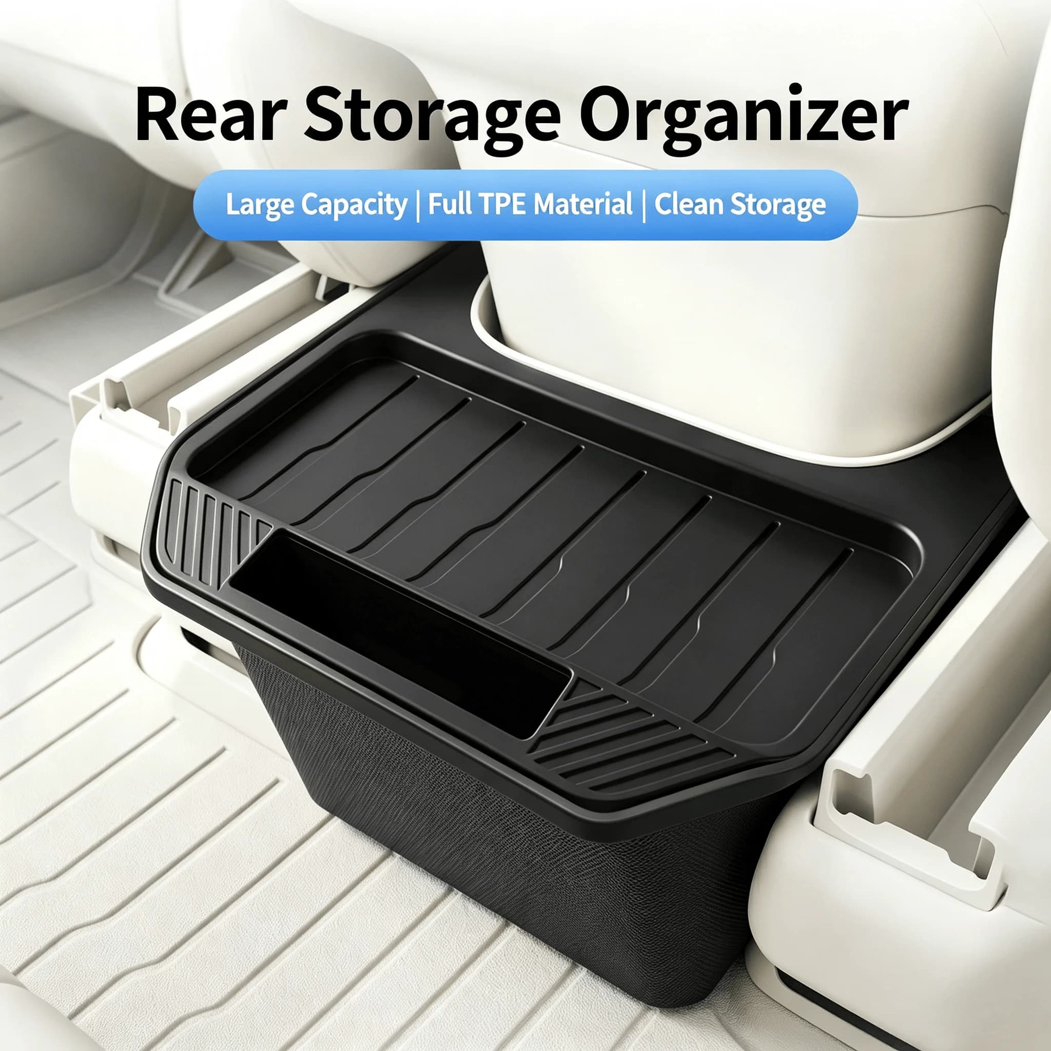 Rear Center Console Storage Box For Tesla Model Y 2021-2024 Organizer Box with Cover Trash Can Under Seat Car Accessories
