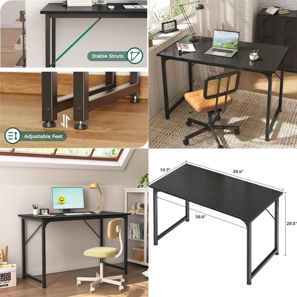 Scrivania da Gaming 40 Pollici con Spazio di Archiviazione, Telaio in Metallo Nero, Ampia Area per le Gambe