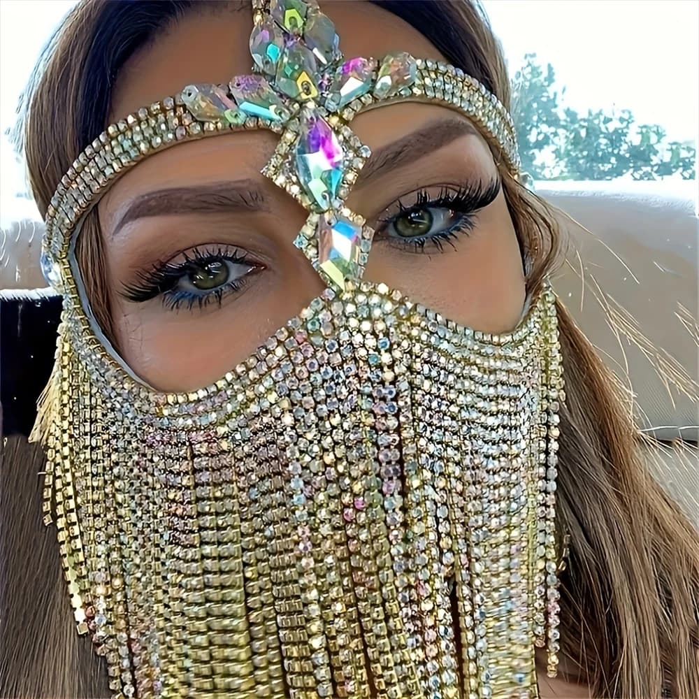 Mask with Nappe by Strass AB Sparkling, Viso Jewel for Party in Sexy Mask, Elegant Mask accessory, Luxurious and Mysterious