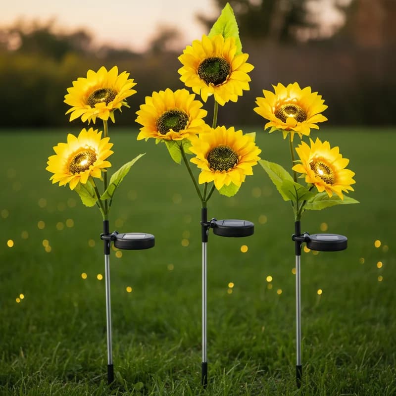 Lampada solare a LED impermeabile da esterno a forma di girasole per decorare prati e cortili