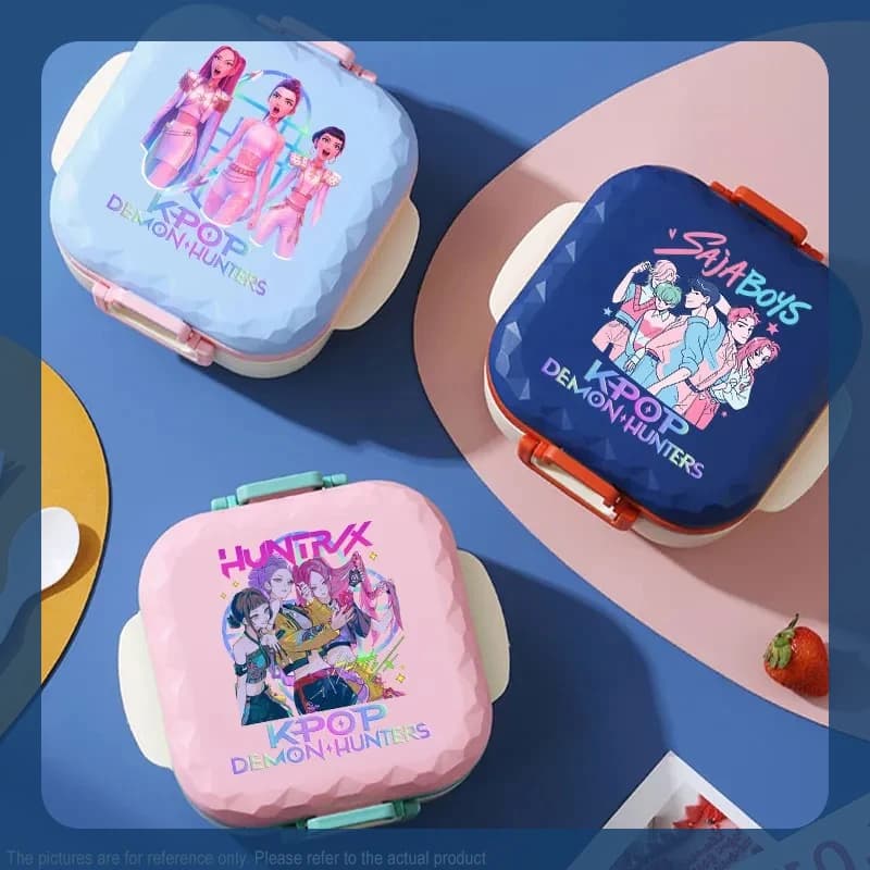 Lunch Box K-Pop da 800ml, Scaldabile al Microonde, per Studenti, Anime Bento Box Senza BPA, con Posate, Tema Hunters Monster Girl Group