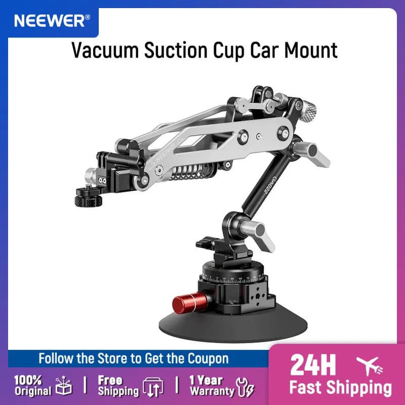 NEEWER Supporto per auto con ventosa a vuoto per action camera con braccio idraulico, binario NATO, compatibile con DJI Osmo Pocket 3