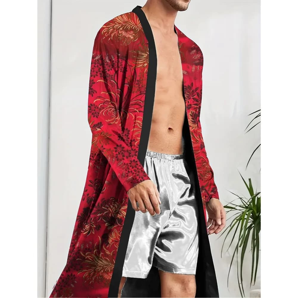 Pigiama da intrattenimento da uomo casual alla moda per la casa ad asciugatura rapida, pigiama da uomo divertente con motivi floreali stampati digitali