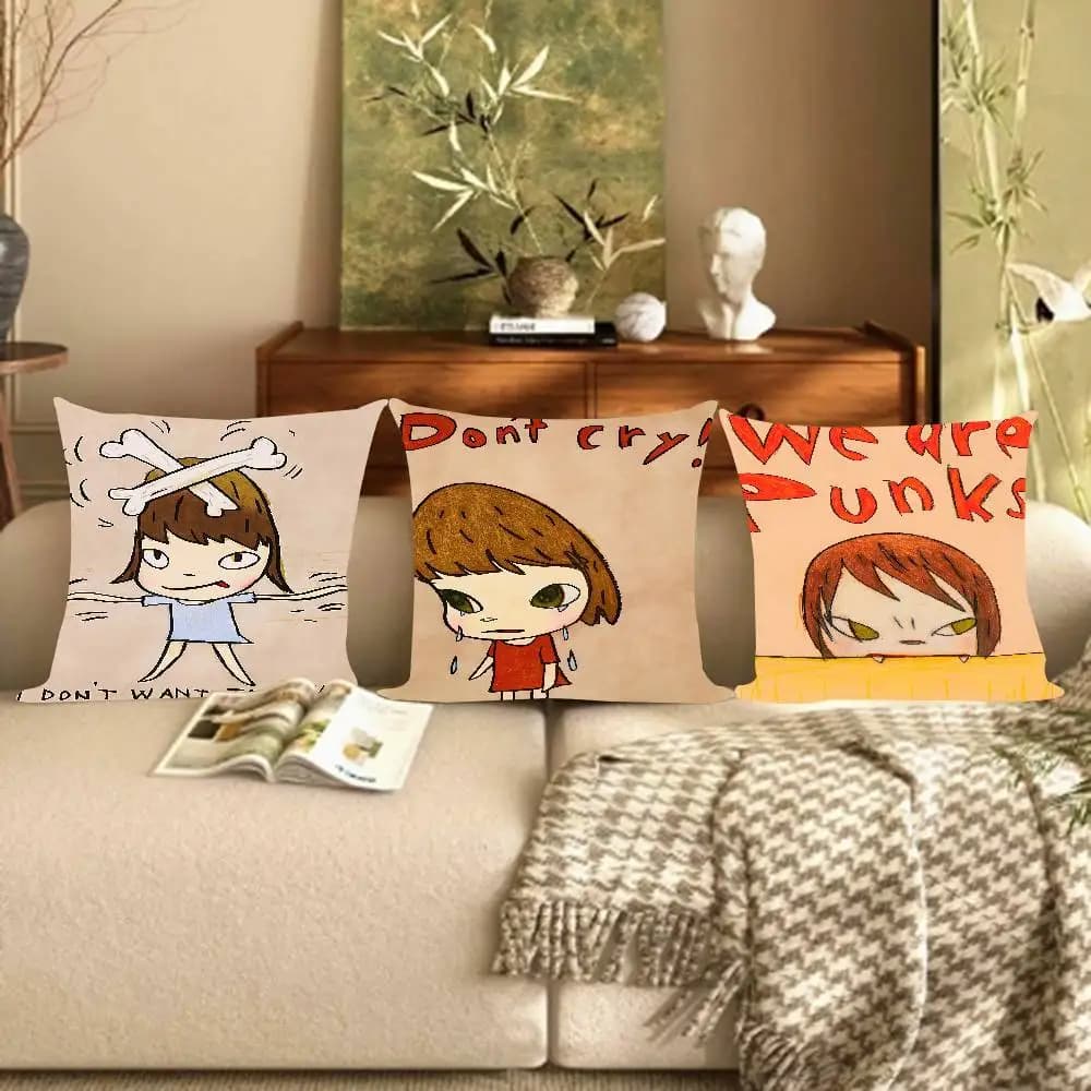 Cuscino Decorativo Giapponese Yoshitomo Nara, Federa per Cuscino da Divano, Decorazione per la Casa, Regalo per Bambini