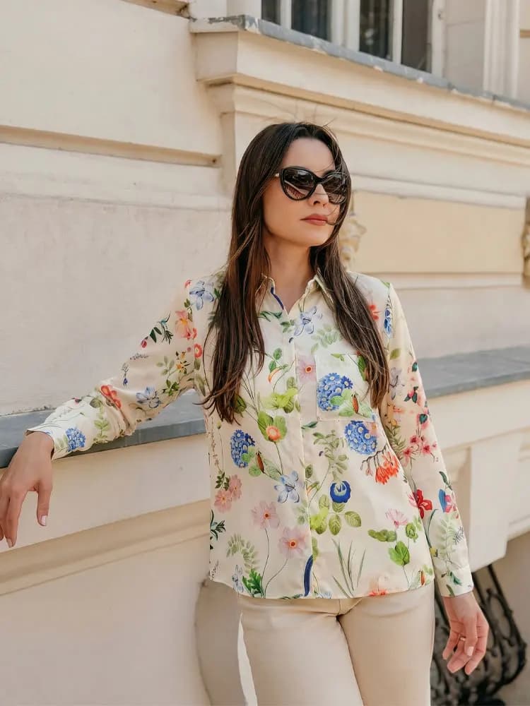 HH Women Fashion New Retro Flower Print Shirt Long Sleeve Single Breasted Lapel Tops Casual Outfits Blouse For Women Shirts
