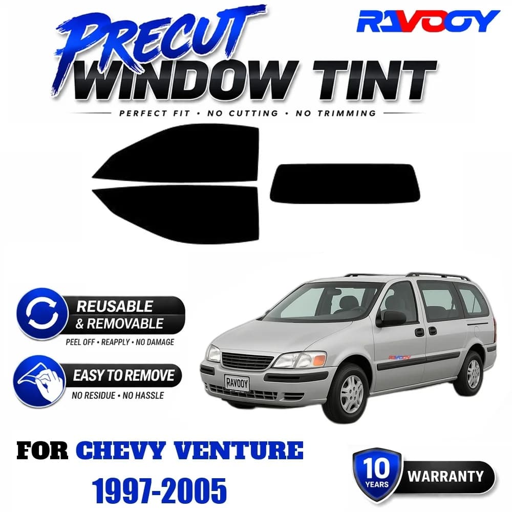 RAVOOY Precut Window Tint, Reusable Removable EPU Film, Custom Fit for Chevy Venture 1997-2005, UV Heat Protection