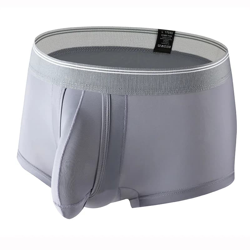 Custodia rigonfia biancheria intima da uomo sexy rigonfia boxer in seta di ghiaccio mutande con borsa rigonfia mutandine separate guaina per pene mutande