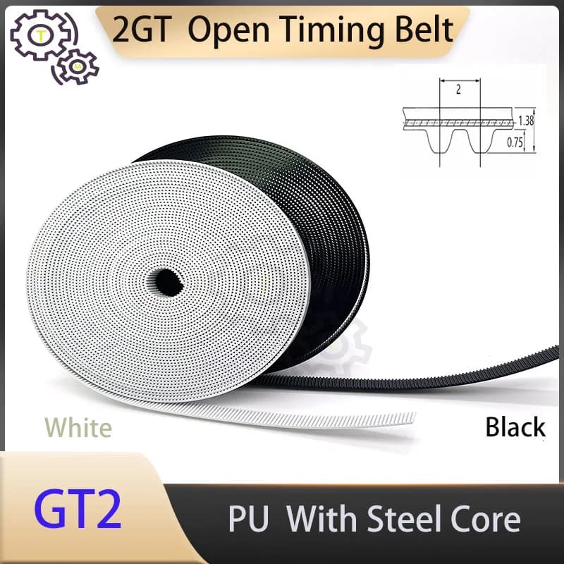 Cinghia di Distribuzione Aperta GT2 2GT in Poliuretano con Anima in Acciaio, Larghezza 5mm 6mm 9mm, Cinghia 2GT 10mm 15mm, Cinghia Aperta 2M per Stampante 3D