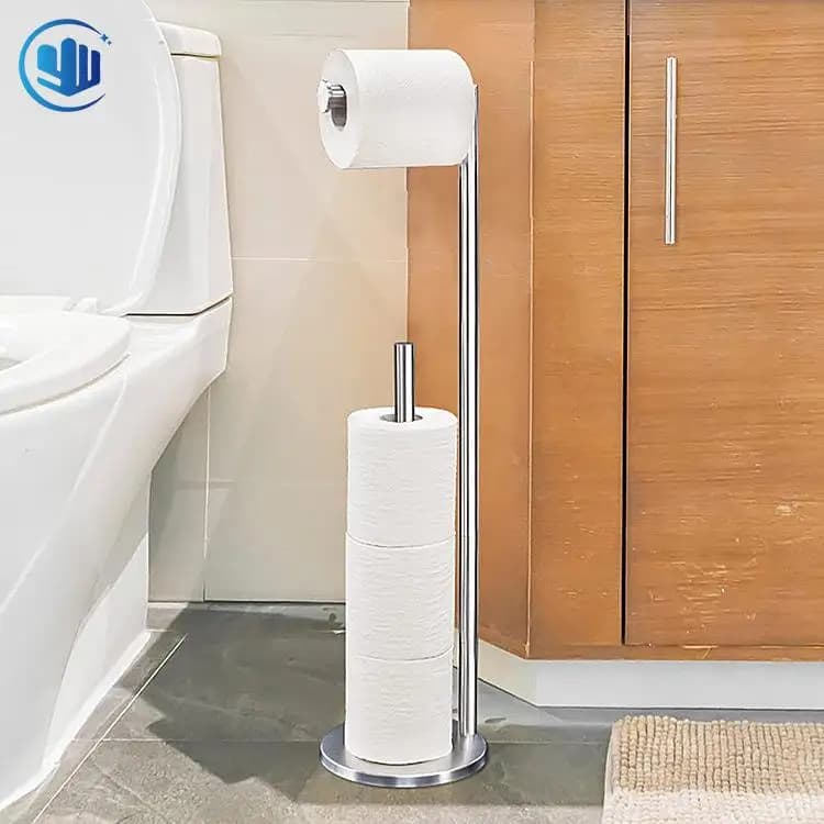 Portarotolo in Acciaio Inossidabile per Bagno, Supporto per Carta Igienica dal Design Semplice, Portarotolo da Terra, Organizzazione Igienica per il Bagno