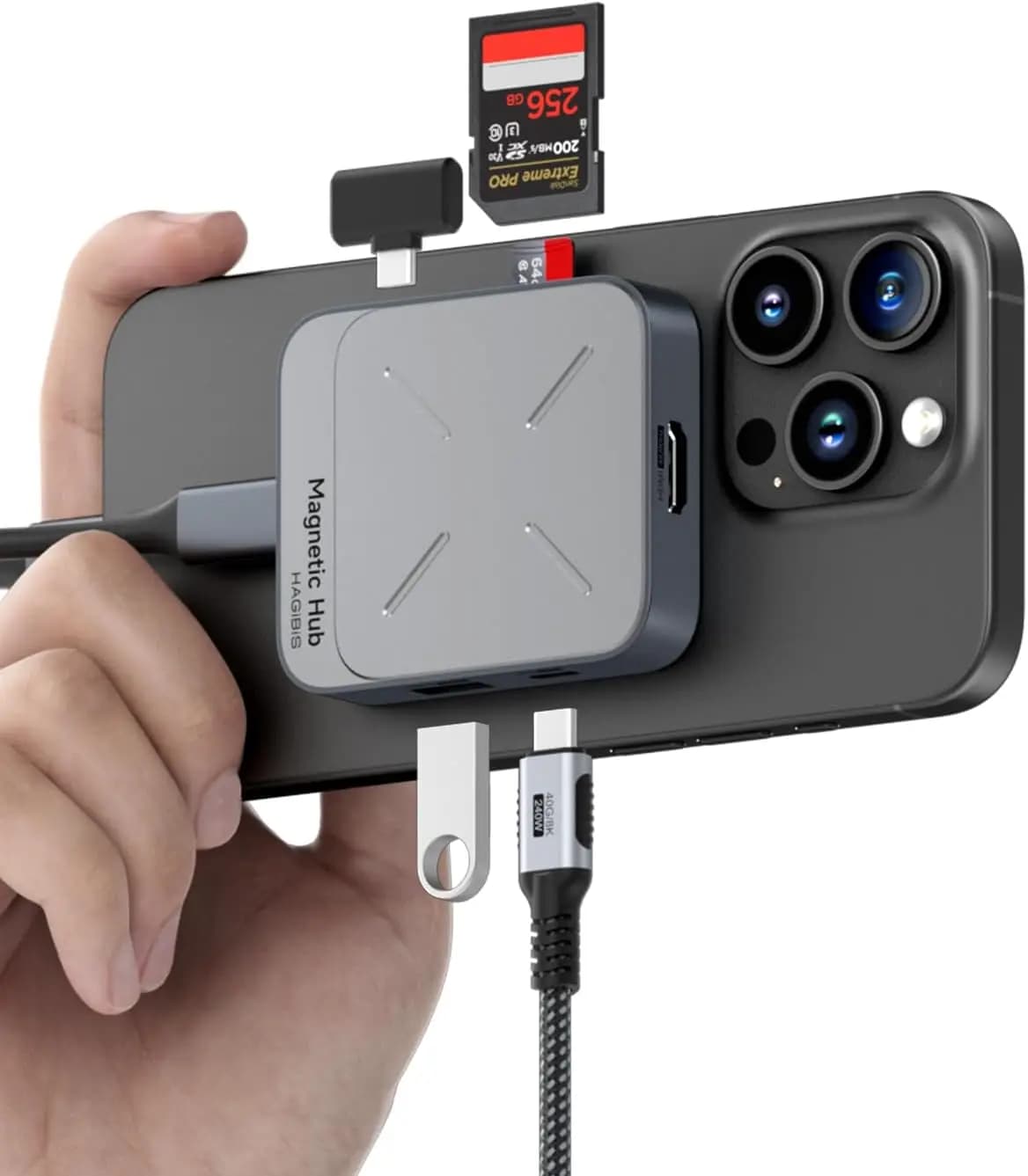 Magnetic USB C Hub with Magsafe for ROG Ally, docking station 7 in 1 type C 4K to 60 Hz HDMI SD3.0 TF3.0 Card Solt 10 Gbps USB-C AUX