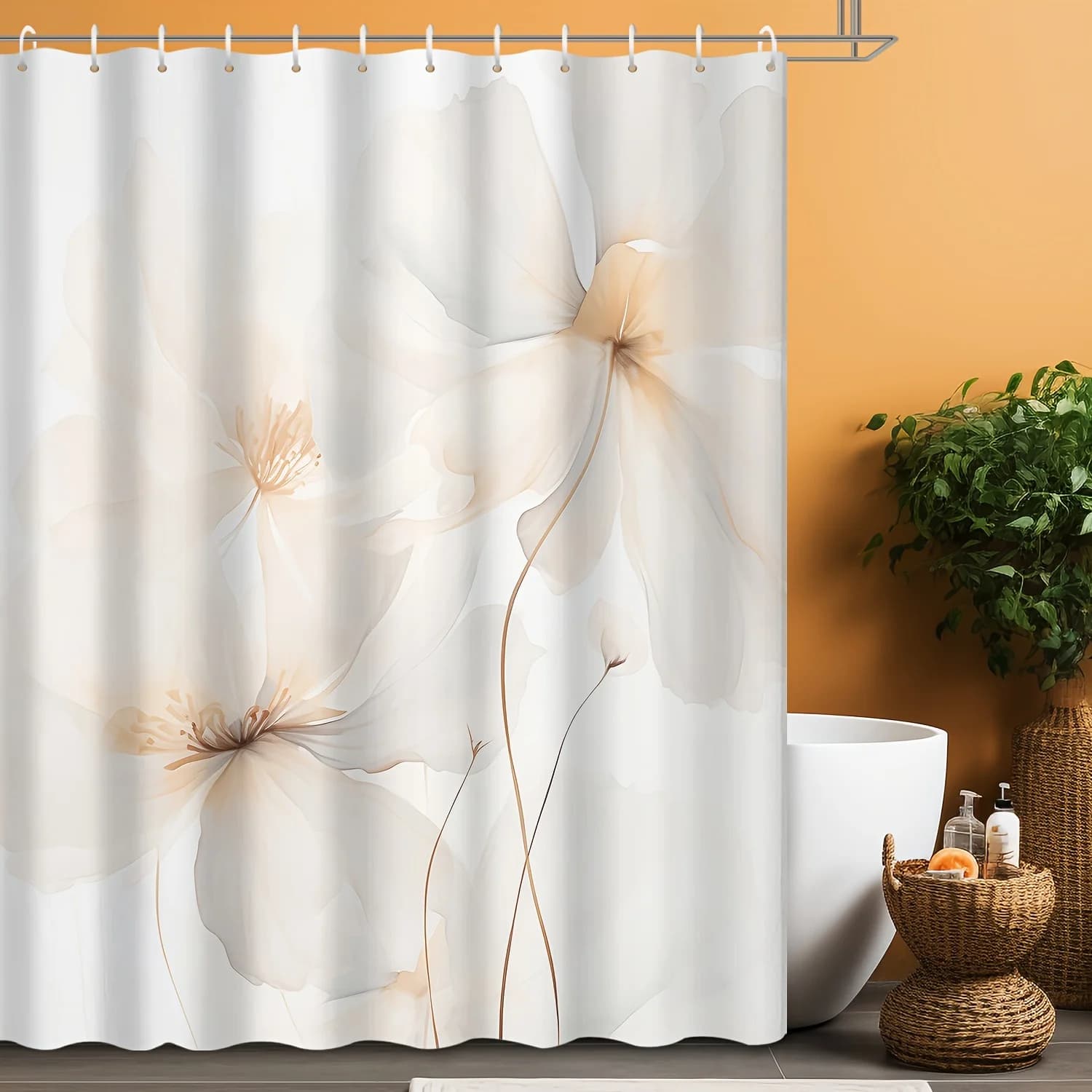 1pc elegante tenda da doccia con stampa floreale bianca per appartamento dell'hotel decorazione della parete del bagno arazzo appeso 72 pollici * 72 pollici