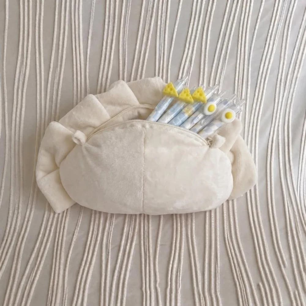 Portable Pencil Case Dumpling Shape Large Capacity Pencil Pouch Soft Fluffy Siamese Cat Pen Bag Students