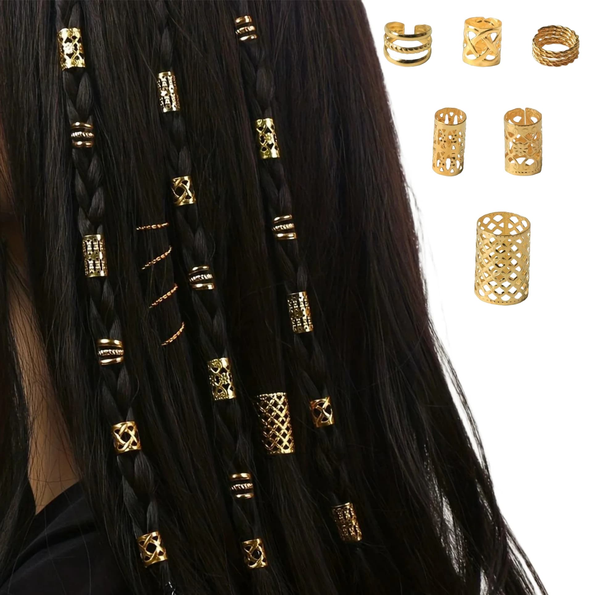 90 pezzi trecce cave anelli per capelli fermagli per capelli dreadlock in metallo dorato anelli per capelli di diversa lunghezza per donne ragazze