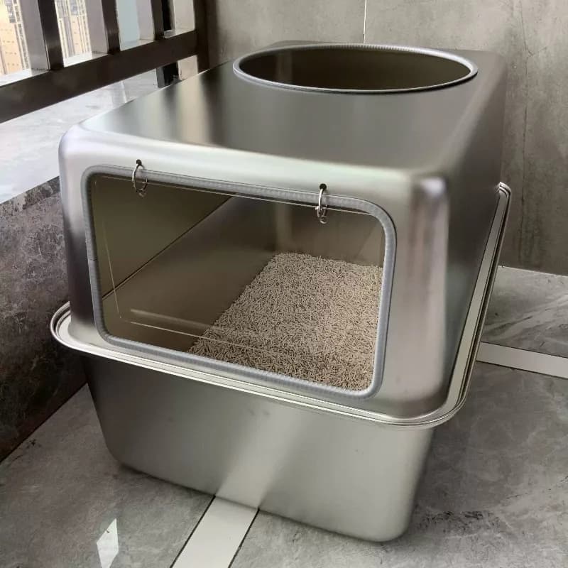 Lettiera per gatti in stile chiuso in acciaio inossidabile Jumbo Top Entry Toilet per gattini Vassoio per lettiera per gatti in metallo facile da pulire