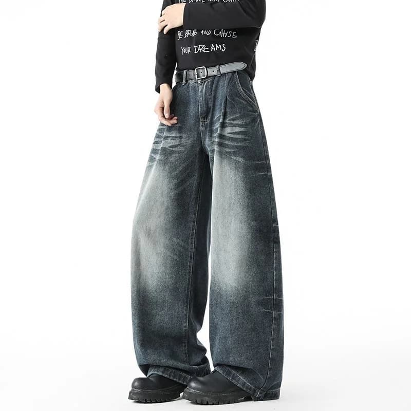 American Retro Washed Blue Men's Jeans Spring Summer New Loose Straight Leg Casual Versatile Sports Long Pants