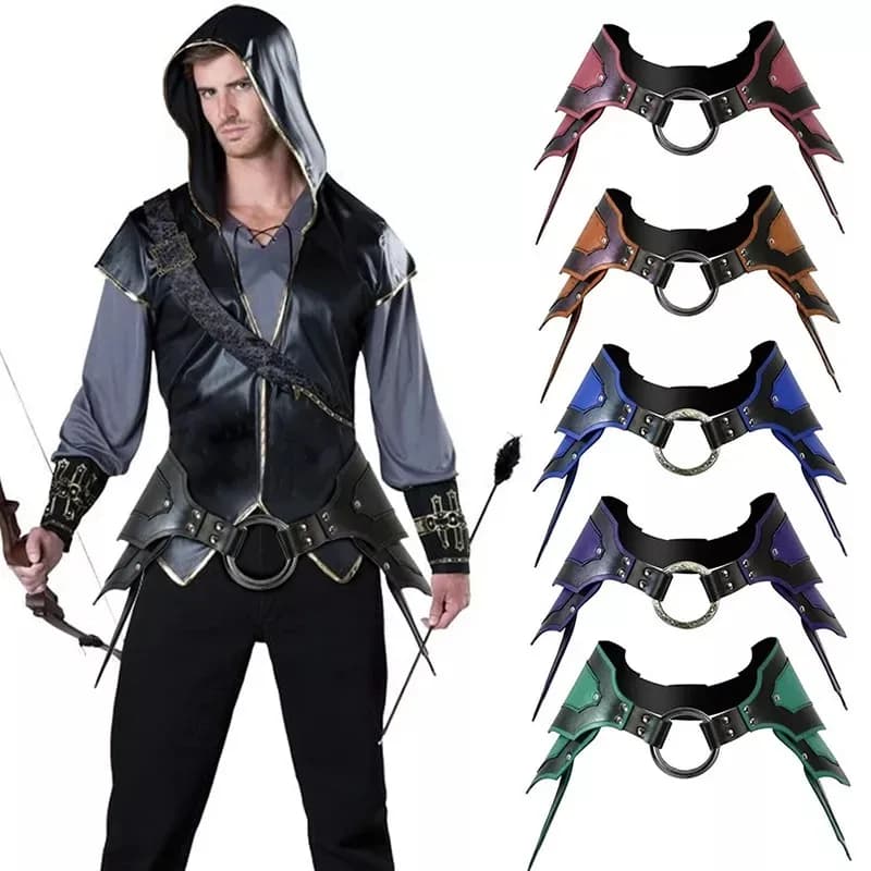 Renaissance medieval tassel belt in PU leather Faulds Viking Knight Archer Cosplay Costume accessory Festival Larp Belt