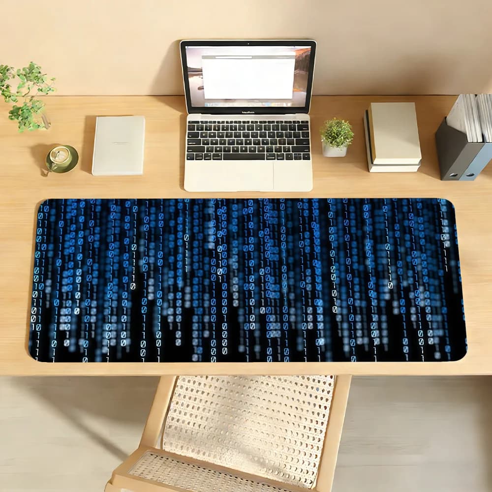 Tappetino per mouse con codice binario, antiscivolo, con bordo bloccabile, per PC, laptop, accessori per ufficio, tastiera in gomma, grande, XXL, per gaming
