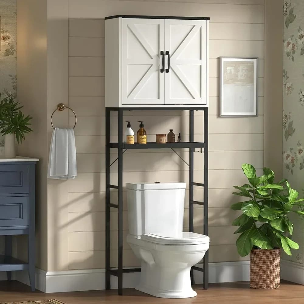over the toilet cabinet, bath organizer over the toilet cabinet with adjustable doors and shelves, bathroom shelf organ