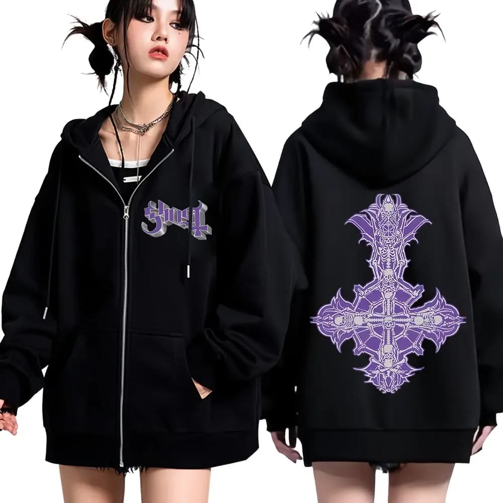 Ghost Skull World Tour Album Harajuku Zipper Hoodie Unisex Gothic Zipper Sweatshirt Hip Hop Fashion Comfortable Coat