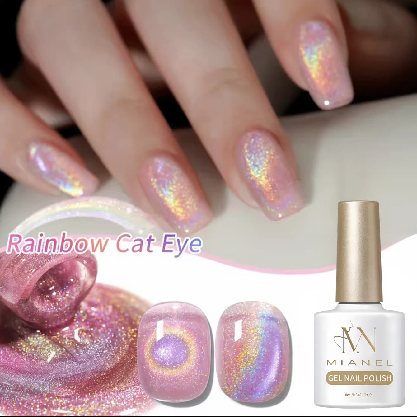 1-10 pezzi 10 ml Smalto per unghie gel magnetico rosa arcobaleno Cat Eye Luce LED UV rimovibile per donna - Bastone magnetico non incluso