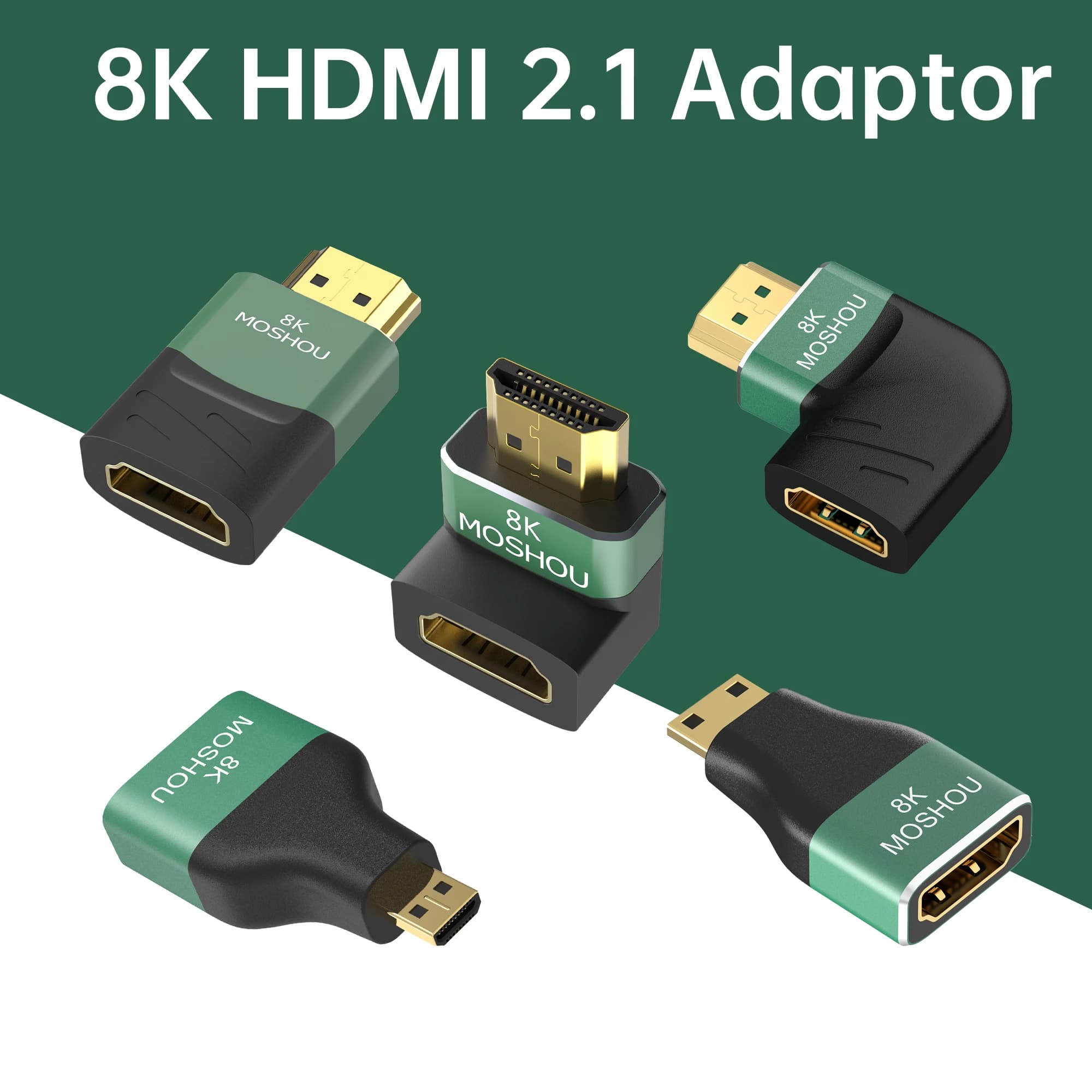 MOSHOU 8K HDMI 2.1 Plug Connector Adapter Cable 2 Male Parts to Female Converter Cable Adapter Extender Spina right angle
