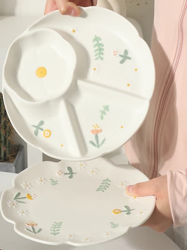 Piatto in Ceramica con Scomparti per Ravioli, Colore Sottosmalto, Piatto Dietetico per Perdita di Peso, Forma Rotonda 8 Pollici