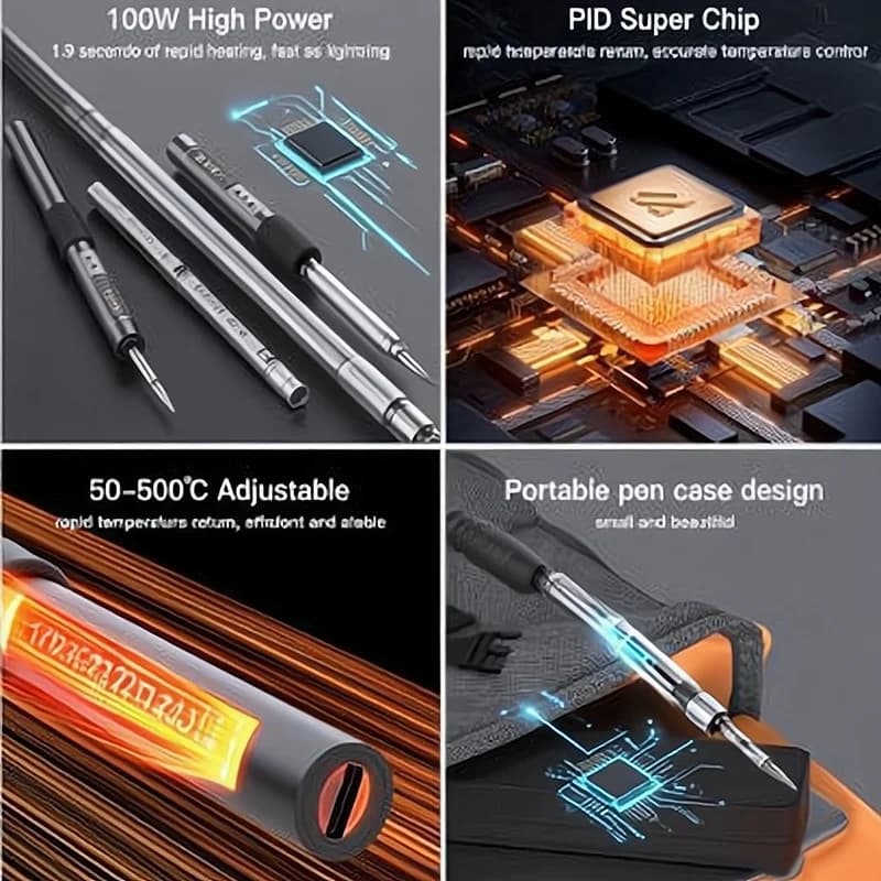 Saldatore USB da 100 W Riscaldamento rapido 1.9 s Temperatura regolabile USB-C per riparazione di circuiti stampati per tablet telefoni Strumento per saldatore