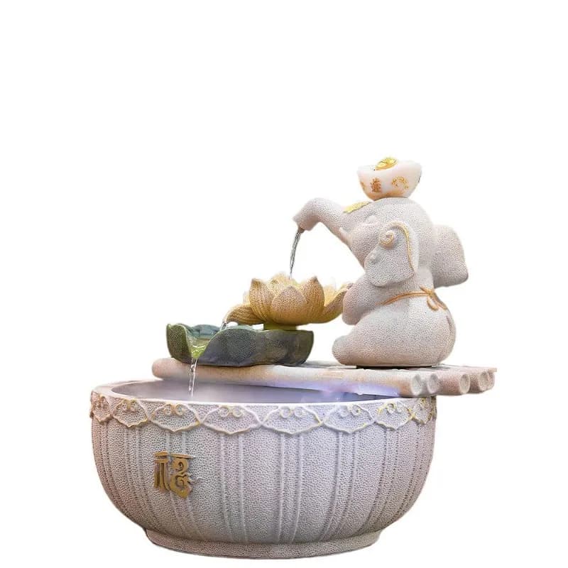Fontana a getto d'acqua con elefante cinese, ornamento portafortuna per soggiorno, umidificatore da tavolo con circolazione d'acqua
