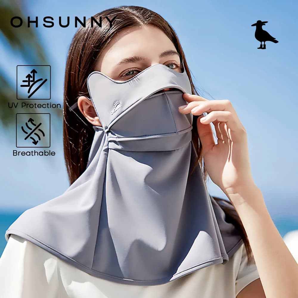 OhSUnny Sciarpa protettiva super solare Copertura per il viso, Maschera UV rinfrescante traspirante 3D per donne e uomini, Passamontagna aperto per bocca scura all'aperto