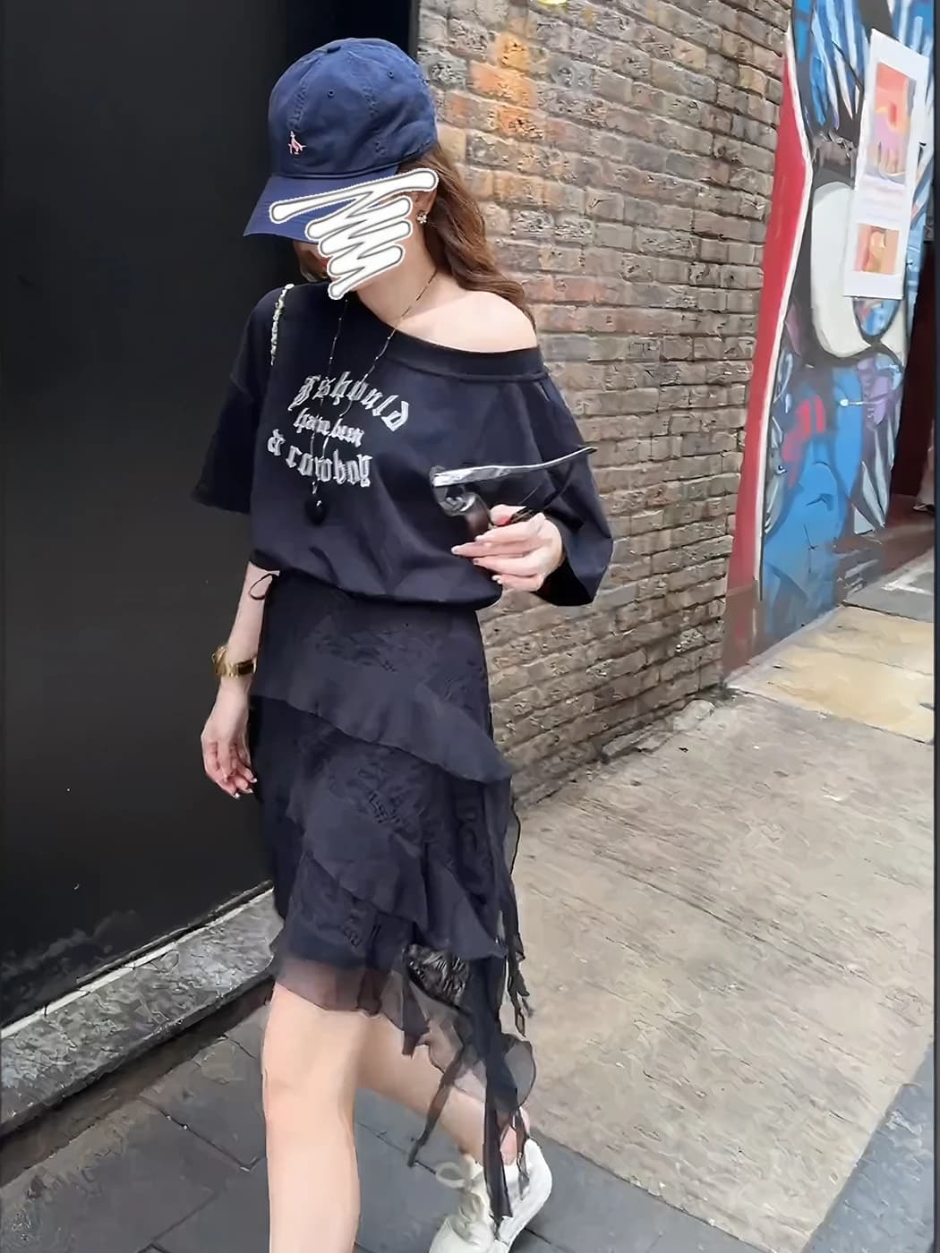 Completo estivo coreano: T-shirt a maniche corte con stampa in pizzo e gonna con fiocchi sulle spalle - Set due pezzi casual da donna alla moda