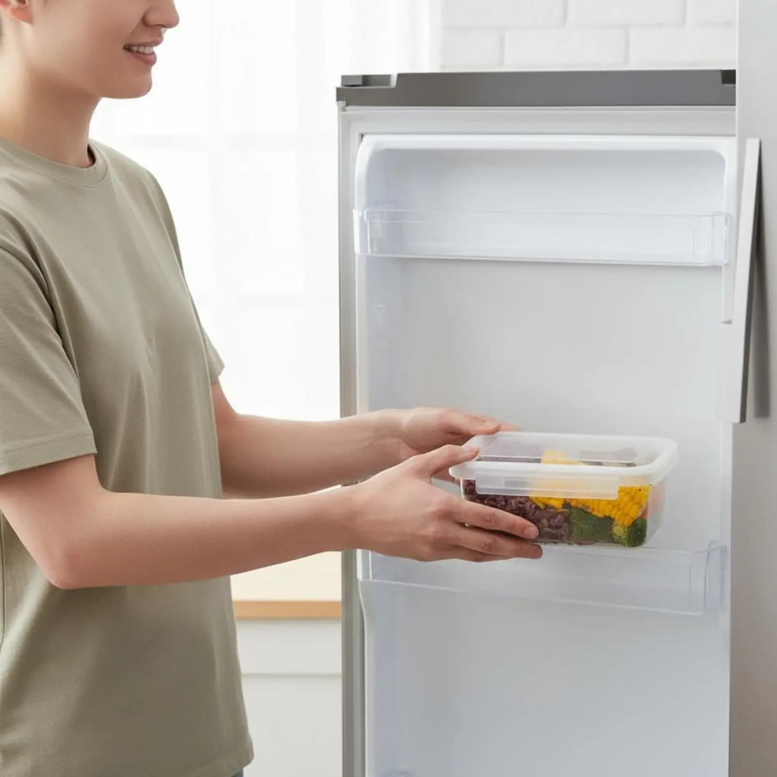 Set di Contenitori Ermetici per Alimenti, Scatole Portatili per Freezer, Contenitori Impilabili per Preparazione Pasti, Trasparenti