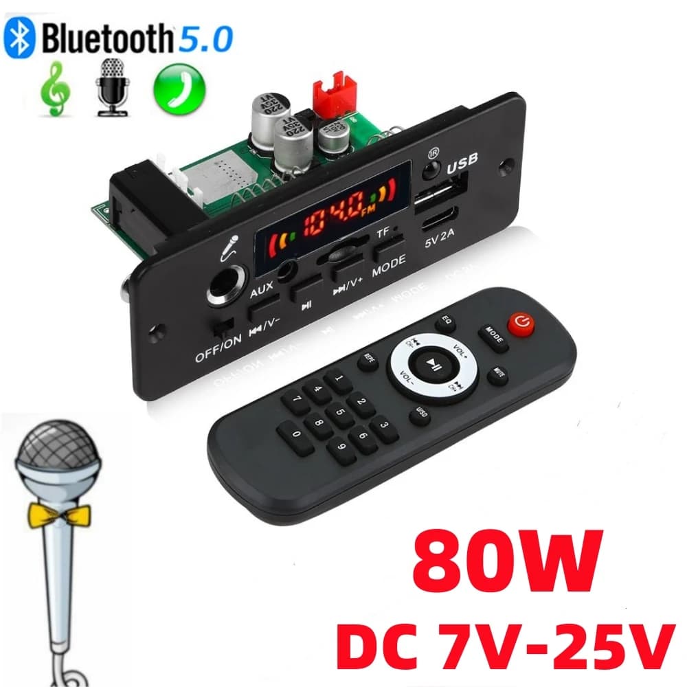 40W 80W Amplificatore FAI DA TE Scheda di Decodifica MP3 6.5 millimetri Microfono 12V Auto Lettore MP3 Bluetooth 5.0 Radio FM TF AUX USB Vivavoce registra