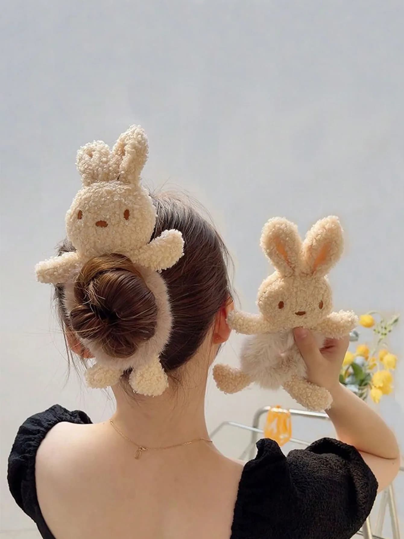 1 pezzo di testa di orso abbraccio, corda, orso carino femminile, capelli di orso legati, corda elastica, cerchio per capelli in peluche