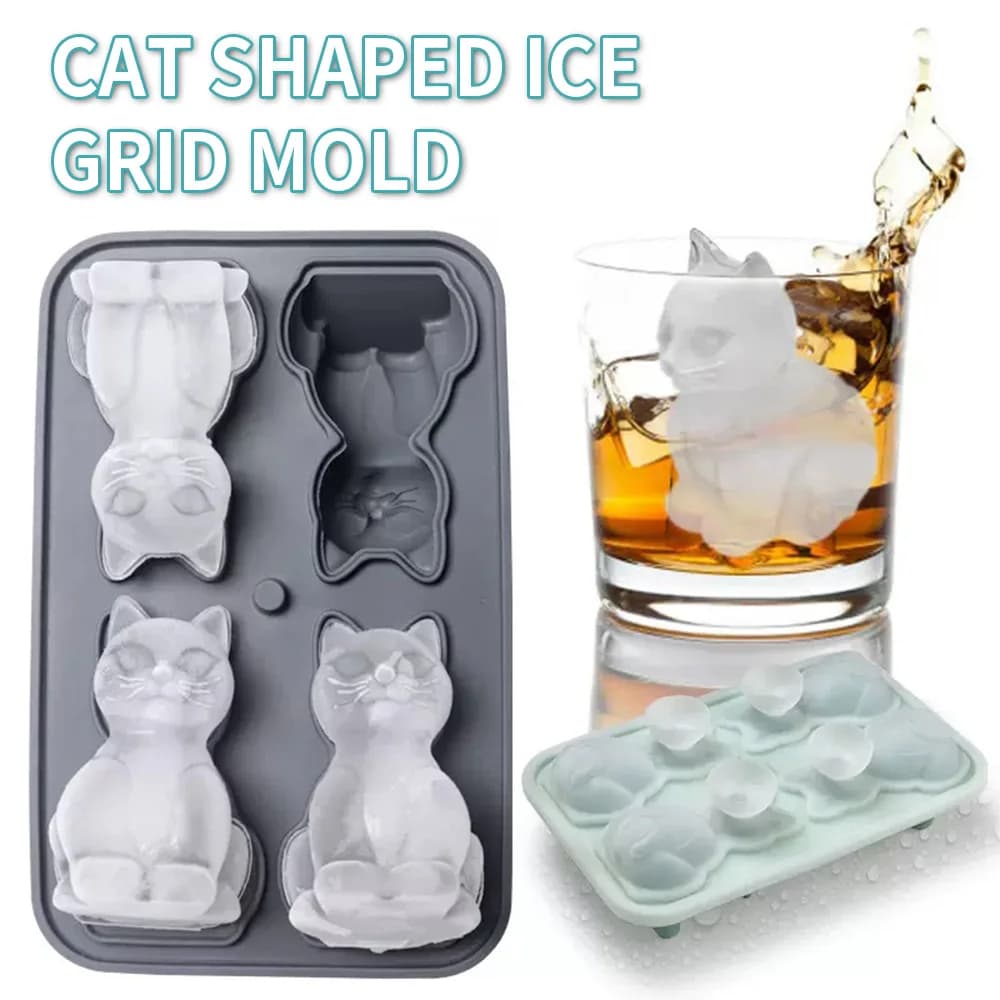 Stampo per Cubetti di Ghiaccio 3D a Forma di Gatto, Vassoio in Silicone Morbido per Ghiaccio a Forma di Animale, Creatore di Ghiaccio Fai-da-Te per Bevande Fredde