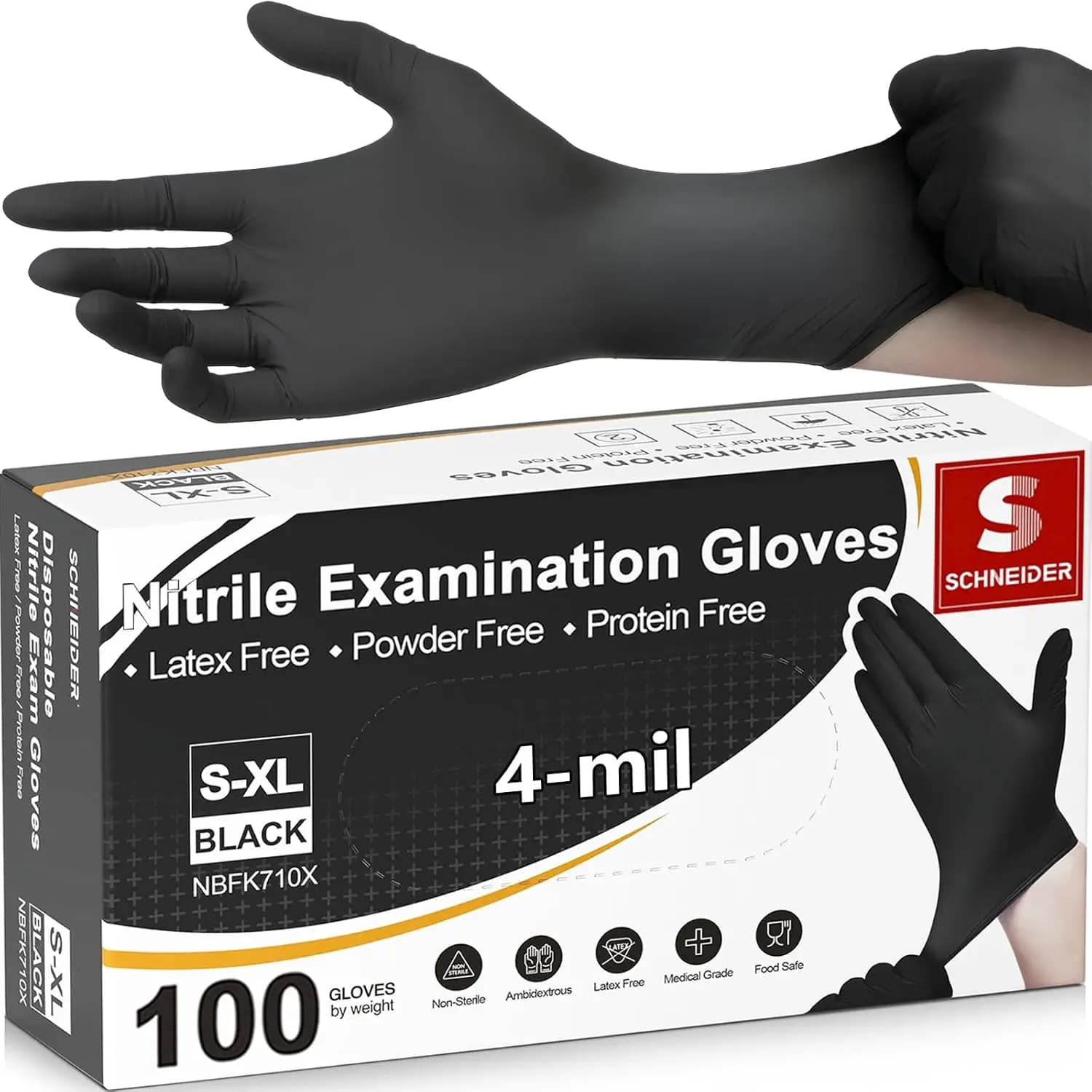 Guanti da Esame in Nitrile Nero da 4 Mil, Senza Lattice, Senza Polvere, Sicuri per Alimenti e Cucina