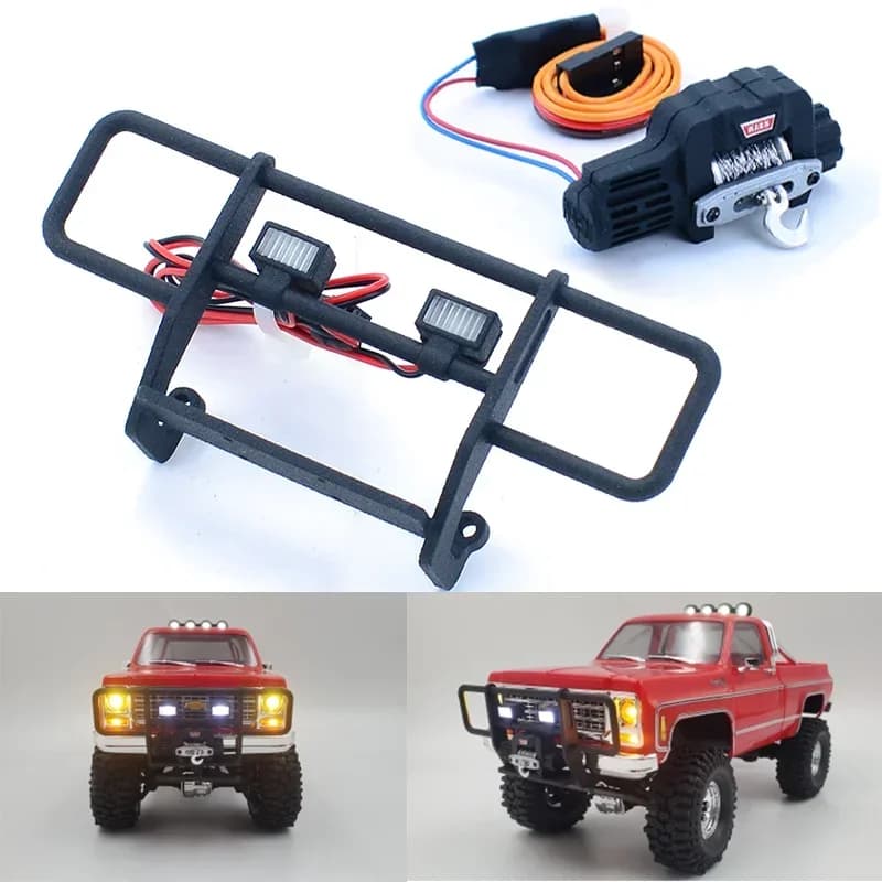 Paraurti Anteriore Simulato TRX4M con Luci e Verricello per Auto RC Crawler 1/18 Traxxas TRX4-M Chevrolet K10 - Parti di Aggiornamento