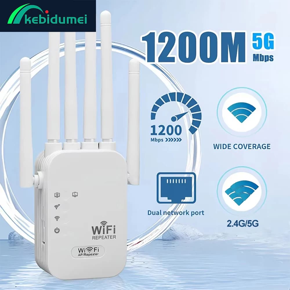 Kebidumei 1200Mbps Ripetitore Wifi Dual Band 2.4G 5G Range di Rete Extender Amplificatore Ripetitore di Segnale 6Antenna Router WiFi Wireless