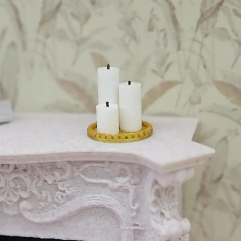 4Pcs Christmas Scene Decoration 1:12 Dollhouse Mini White Candle Miniature Tray Set Playhouse ToysHome Ornament