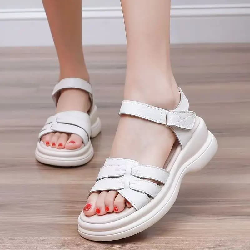 Sandali Casual da Donna con Zeppa in Pelle PU Taglie Grandi, Nuovi Modelli Estivi con Suola Spessa Antiscivolo e Chiusura a Strappo, Ideali per Spiaggia e Outdoor