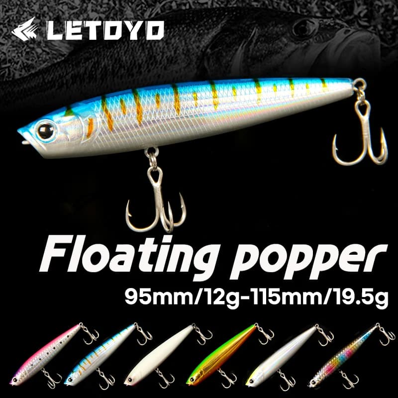 LETOYO 12g/19.5g Galleggiante Popper Richiamo Lungo Lancio Topwater Matita Dura Esche Rivestimento Laser Semplificare Bass Fishing Lure