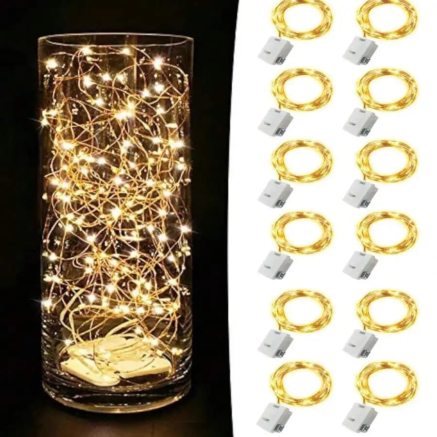 12 Packs LED Fairy Lights Battery Operated 7Ft 20 LED Mini Twinkle String Lights Battery Powered Waterproof For Christmas Mason Jars Party, Wedding, Party, Birthday Party, Fairy Garden, Christmas Interior Decoration (Warm White)