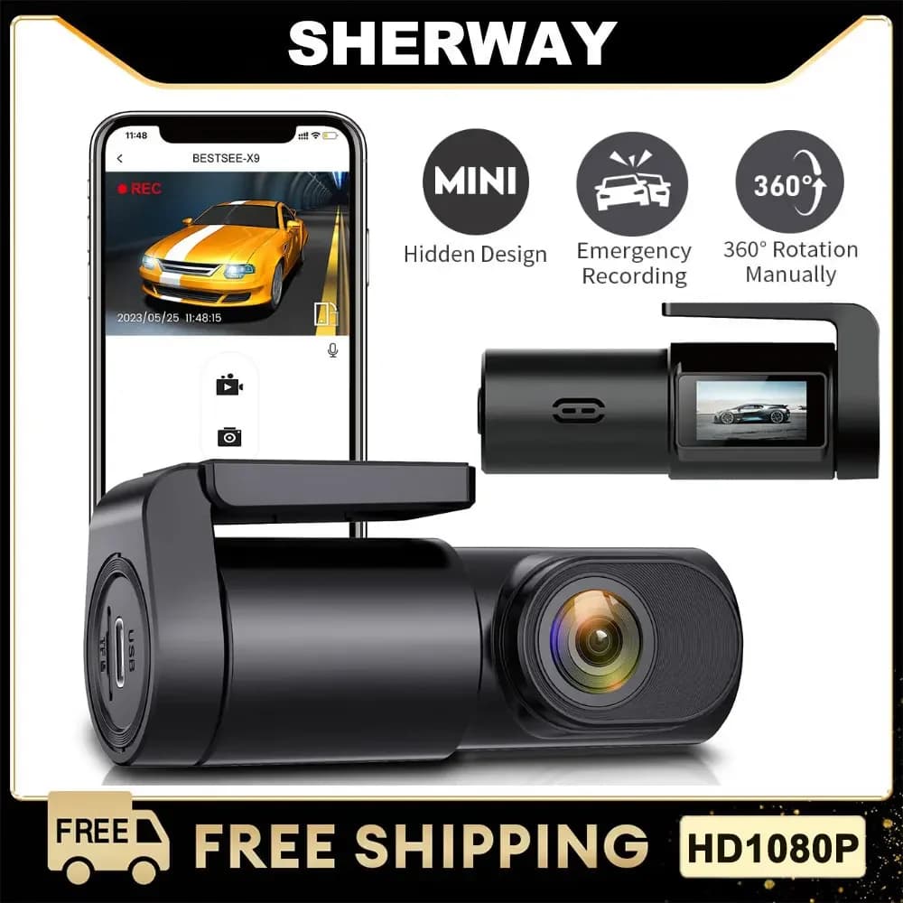 Telecamera da cruscotto per auto FHD 1080P, mini dash cam anteriore con visione notturna 24H e registrazione video automatica