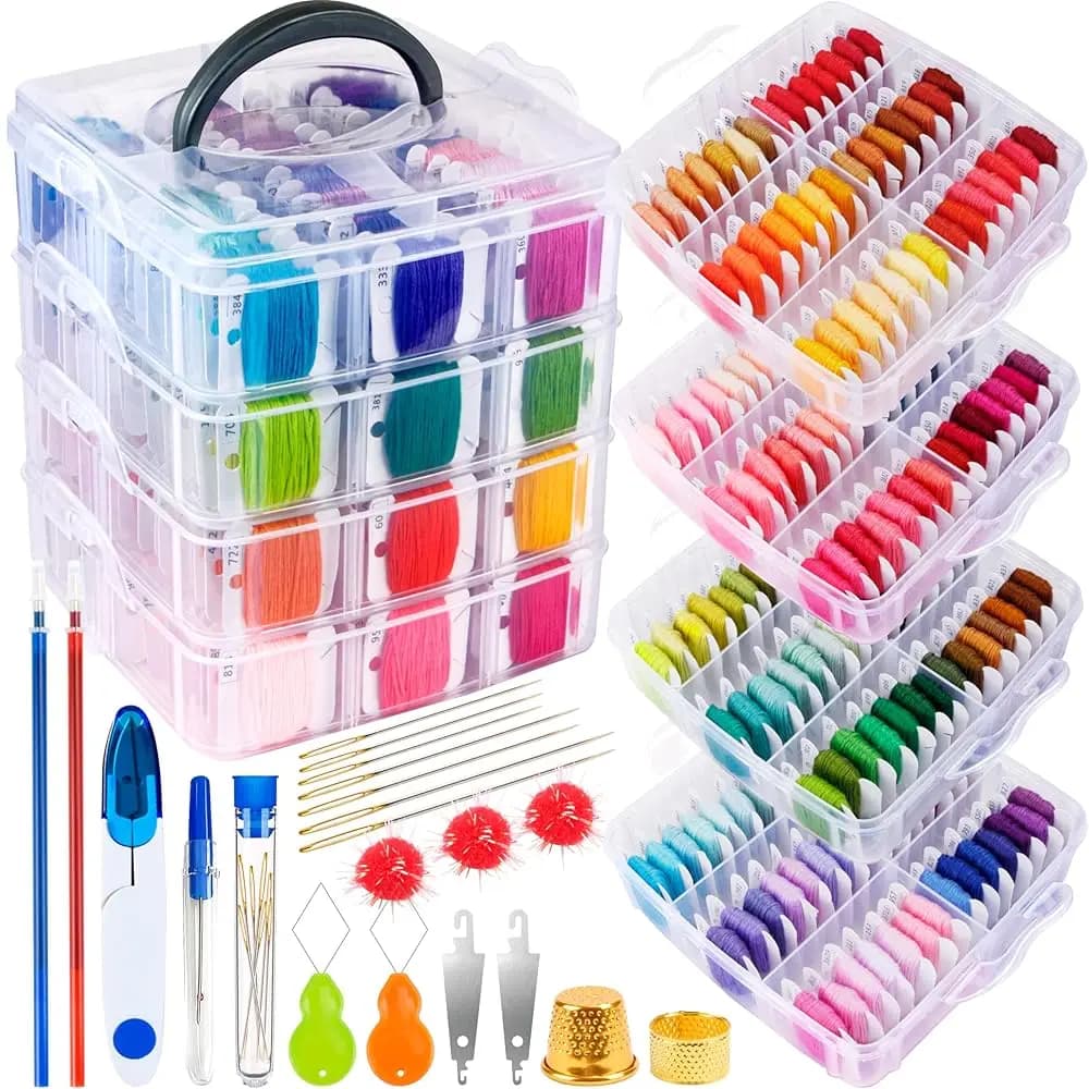 Kit di 262 Fili per Ricamo con 200 Colori, 8 M/Pezzo, Filo per Punto Croce con Contenitori e 62 Pezzi di Fili per Punto Croce