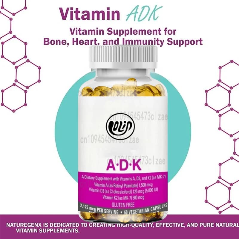Integratore vitaminico ADK 5000 IU: le vitamine ad alta efficienza A, D3, e K2 favoriscono la salute ossea e l'assorbimento del calcio