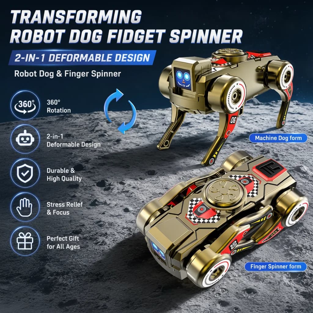 Deformable Robot Dog Fidget Spinner 360 Rotating Mechanical Transforming Stress Relief Adult Sensory Toys Kids Birthday Gifts
