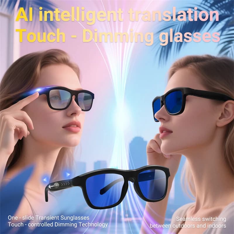 Occhiali da sole creativi intelligenti Commutazione elettronica Cambio colore Dimmerazione Traduzione AI Musica Audio Chiamate BT Occhiali intelligenti