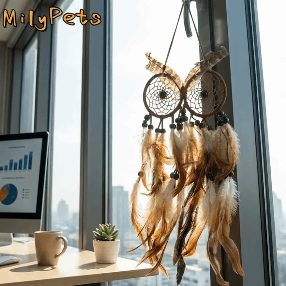 Nordic Style Owl Shaped Dream Catcher Handcrafted Brown Feathers Wind Chimes Circular Net Dreamcatcher Net Bedroom