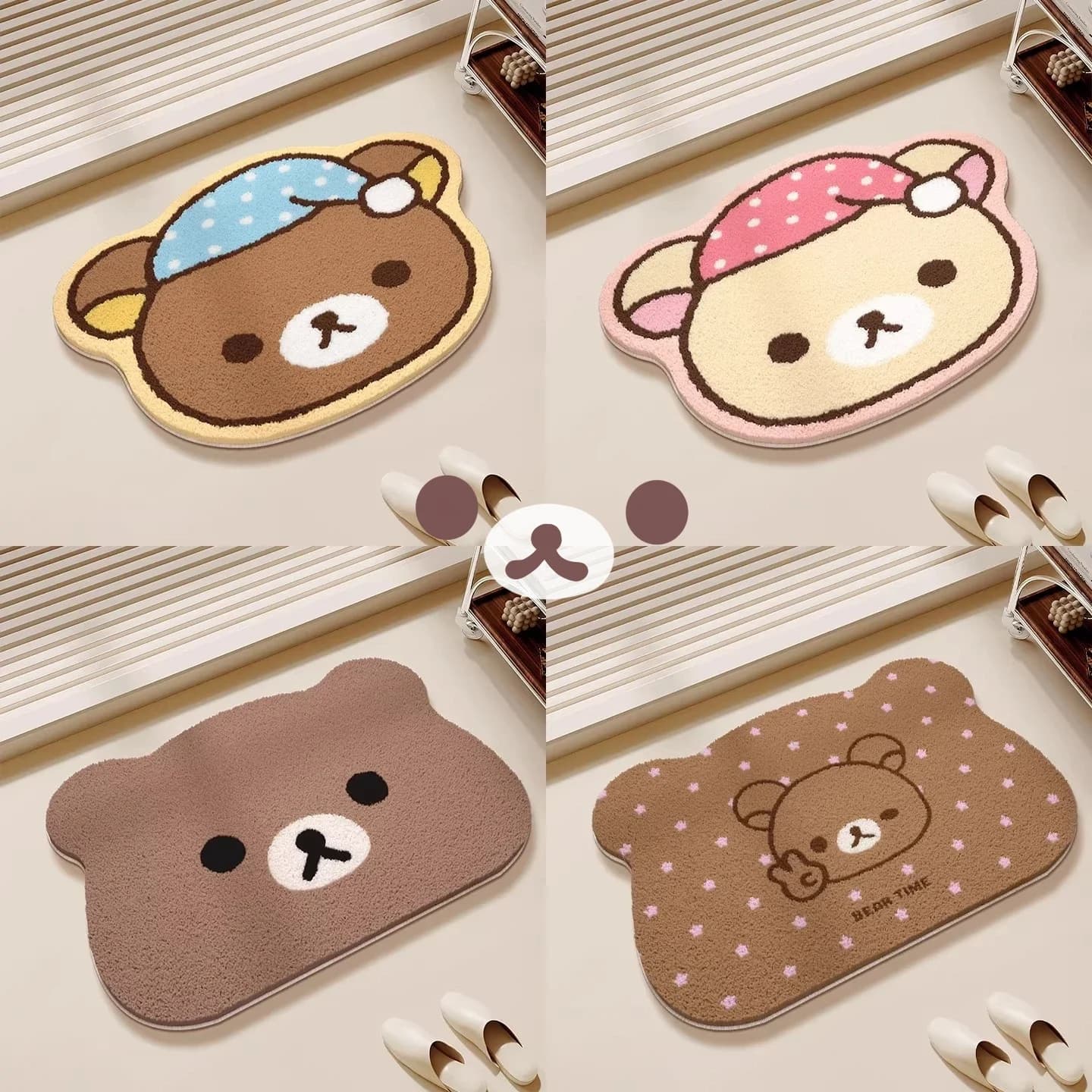 Japanese Rilakkuma Relax Bear Floor Mat Non‑Slip Backing Quick Dry Bathroom Carpet Soft Shower Foot Pad Bedroom Entry Doormat