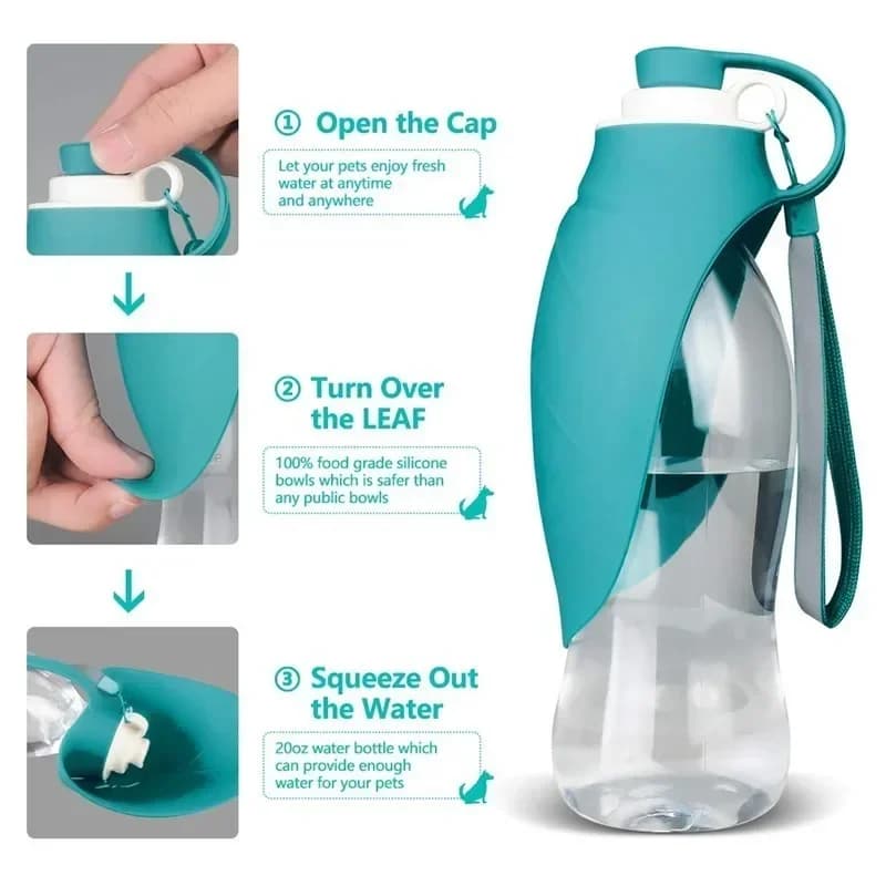 580ml Sport portatile per cani da compagnia bottiglia d'acqua in silicone ciotola per cani da viaggio per cuccioli di gatto potabile distributore di acqua per animali domestici all'aperto