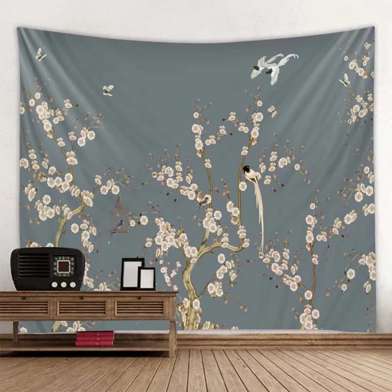 Large wall arch with flowers and birds, Chinese style, home decoration, sofa cushion, yoga mat